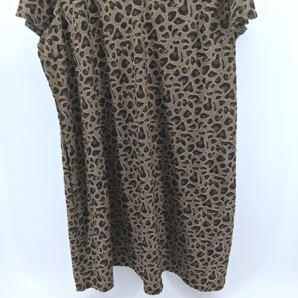 Cato 26/28W Leopard Print Midi Dress Brown Black‎ V Neck T Shirt Dress Plus Size